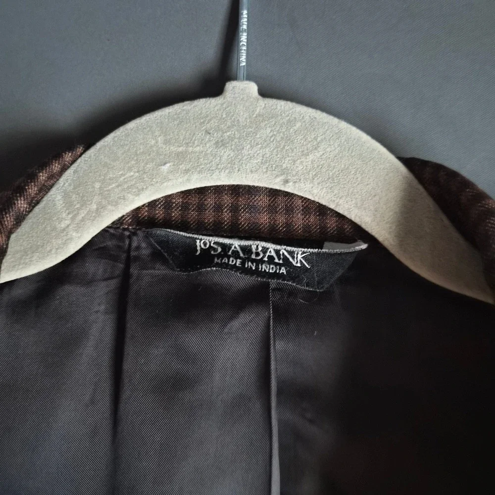 Jos. A. Bank Signature Collection Brown Houndstooth Silk Wool Blazer 42S Mens